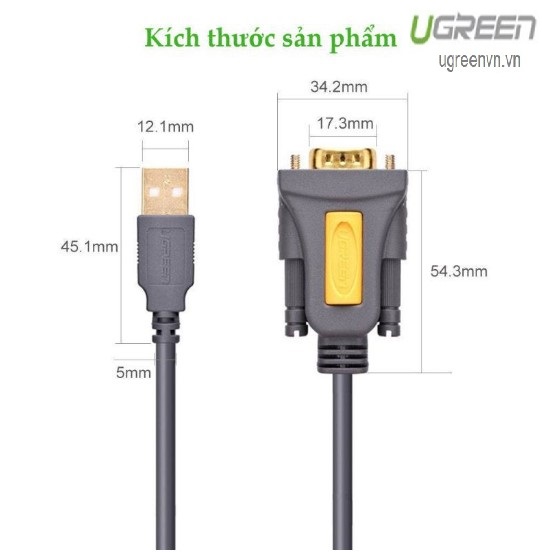 Cáp USB to Com dài 2m chính hãng Ugreen 20222 Cao cấp